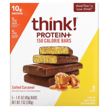 Think!, Protein+ 150 Kalorien Riegel, Gesalzenes Karamell, 5 Riegel, je 1,41 Unzen (40 g)