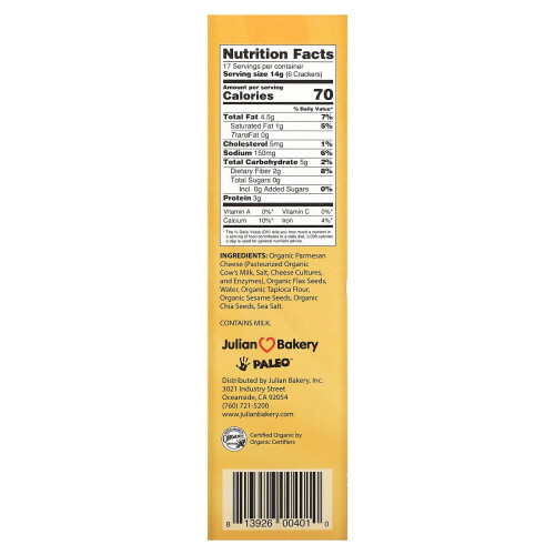 Julian Bakery, Primal Thin Cracker, Bio Parmesan, 8,4 oz (238 g) 1