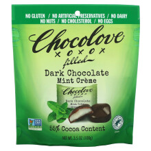 Chocolove, Gefüllte Dunkelschokolade, Minzcreme, 55 % Kakao, 3,5 Unzen (100 g)