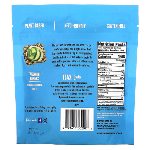 Flackers, Leinsamen-Cracker, Meersalz, 5 oz (142 g) 1