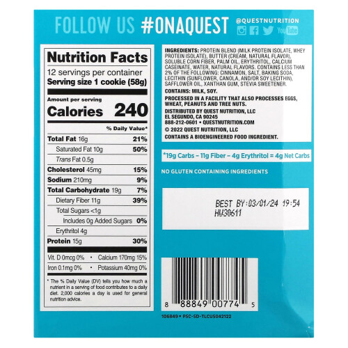Quest Nutrition, Biscuit Protéiné, Snickerdoodle, 12 Biscuits, 2,04 oz (58 g) Chacun 1