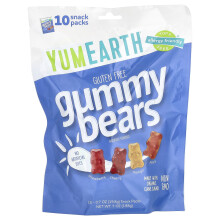 YumEarth, Glutenfreie Gummibärchen, Erdbeere, Kirsche, Mango, Pfirsich, 10 Snack-Packungen, je 0,7 oz (198 g)