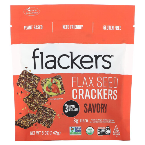 Flackers, Leinsamen-Cracker, Herzhaft, 5 oz (142 g)
