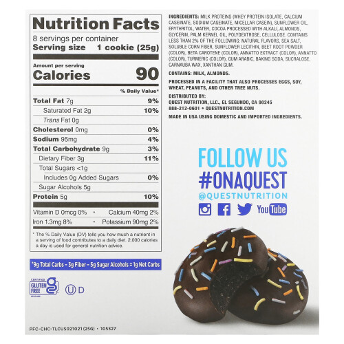 Quest Nutrition, Biscuits Glacés, Gâteau au Chocolat, 8 Biscuits, 0,88 oz (25 g) Chacun 1