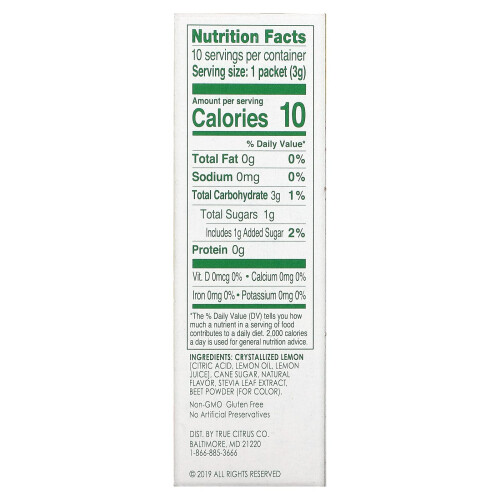 True Citrus, True Lemon, Erdbeerlimonade, 10 Beutel à 0,11 oz (3 g) 1