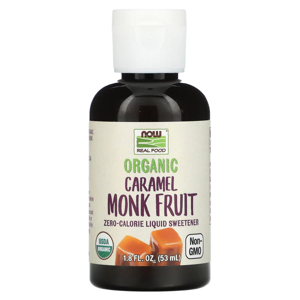 Now Foods , Real Food, Organic Monk Fruit, Zero-Calorie Liquid Sweetener, Caramel, 1.8 Fl Oz (53 Ml)