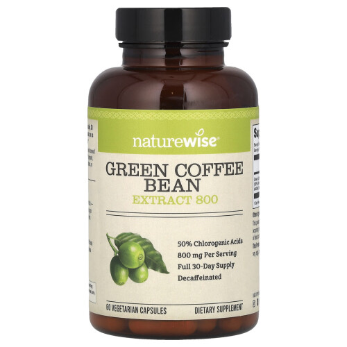 NatureWise, Extrait de Grain de Café Vert 800, 800 mg, 60 Capsules Végétariennes