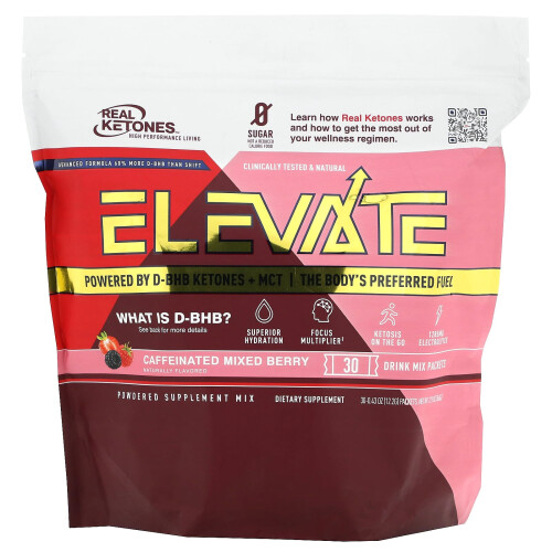 Real Ketones, Elevate, Caffeinated Mixed Berry, 30 Drink Mix Packets,  0.43 oz (12.2 g) Each