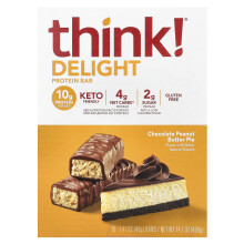 Think!, Delight Protein Riegel, Schokoladen-Erdnussbutter-Kuchen, 10 Riegel, je 1,41 oz (40 g)
