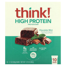 Think!, High Protein Riegel, Schokolade Minze, 10 Riegel, je 2,1 oz (60 g)