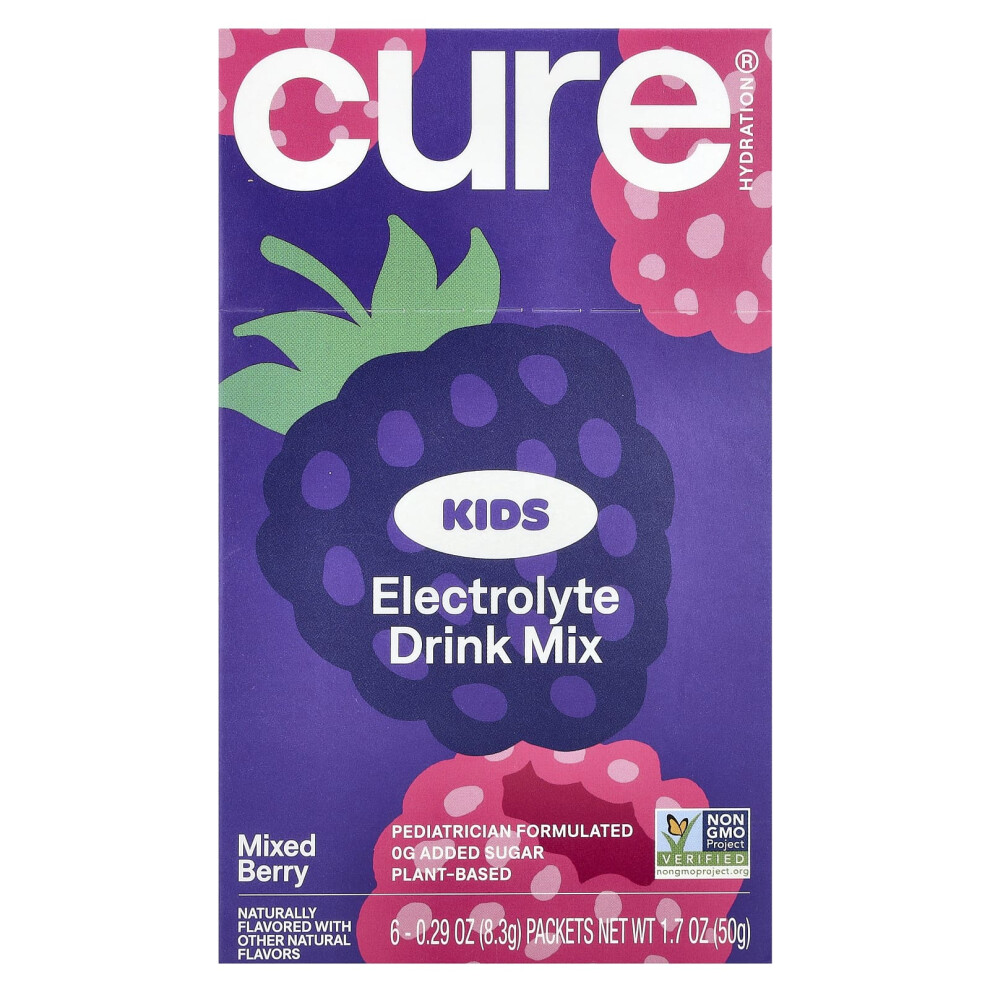Cure Hydration , Kids, Electrolyte Drink Mix, Mixed Berry, 6 Packets, 0.29 Oz (8.3 G) Each