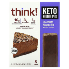 Think!, Keto-Proteinriegel, Schokoladen-Mousse-Torte, 5 Riegel, je 1,2 Unzen (34 g)