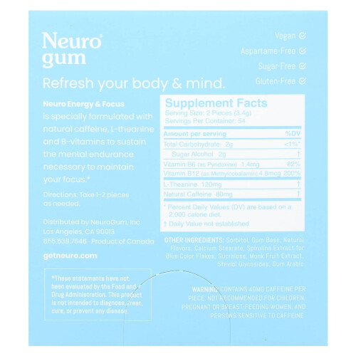 NeuroGum, Energy & Focus, Peppermint, 12 Pack, 9 Piece Each 2