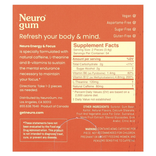 NeuroGum, Energy & Focus, Cinnamon, 12 Pack, 9 Piece Each 2