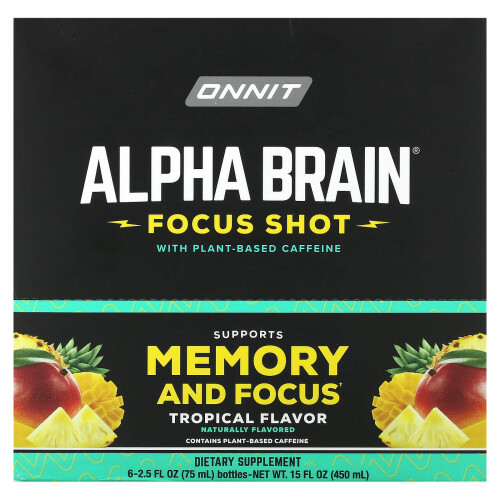 Onnit, Alpha Brain Focus Shot, Tropical, 6 Bouteilles, 2,5 fl oz (75 ml) Chacune