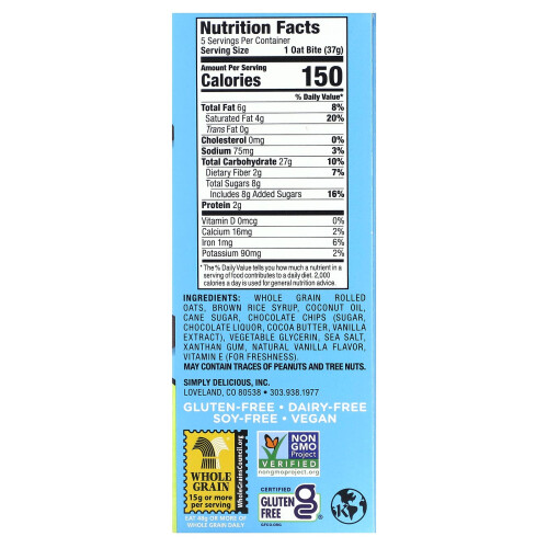 Bobo's Oat Bars, Chocolate Chip Oat Bites, 5 Bites, 1.3 oz (37 g) Each 1