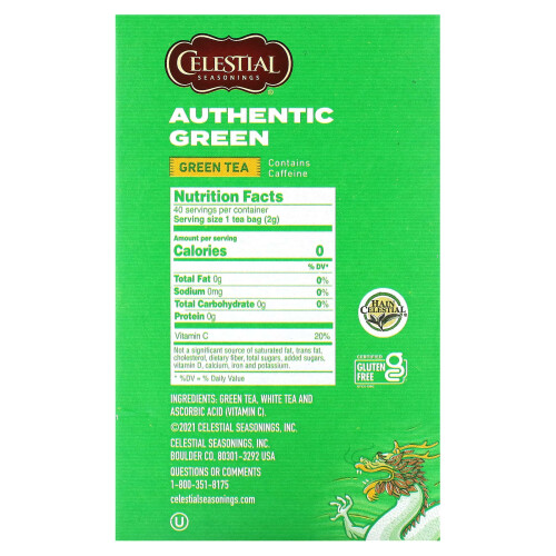Celestial Seasonings, Authentischer Grüner Tee, 40 Teebeutel, 2,9 oz (82 g) 1