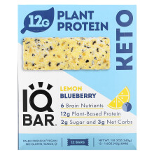 IQBAR, Barre Protéinée Végétale, Myrtille Citron, 12 Barres, 1,6 oz (45 g) Chacune