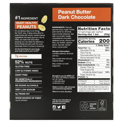 KIND Bars KIND Bars, Protein Bars, Peanut Butter Dark Chocolate, 12 Bars, 1.4 oz (40 g) Each 1