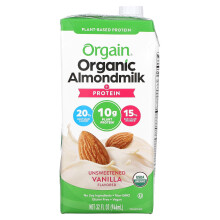 Orgain, Bio-Mandelmilch + Protein, Pflanzlich, Ungesüßt Vanille, 32 fl oz (946 ml)