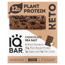 IQBAR, Barre Protéinée Végétale, Chocolat Sel de Mer, 12 Barres, 1,6 oz (45 g) Chacune