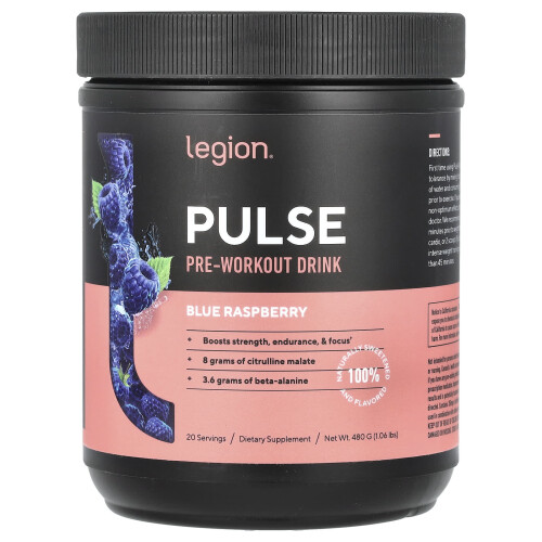 Legion Athletics, Pulse, Pre-Workout Drink, Blue Raspberry , 1.06 lbs (480 g)