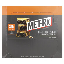 MET-Rx, Protein Plus Riegel, Erdnussbutterbecher, 9 Riegel, je 3 Unzen (85 g)