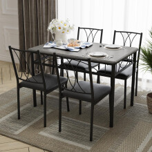 Industrial 5-Pc Dining Set, Table & 4 Chairs with Soft Cushions, Grey