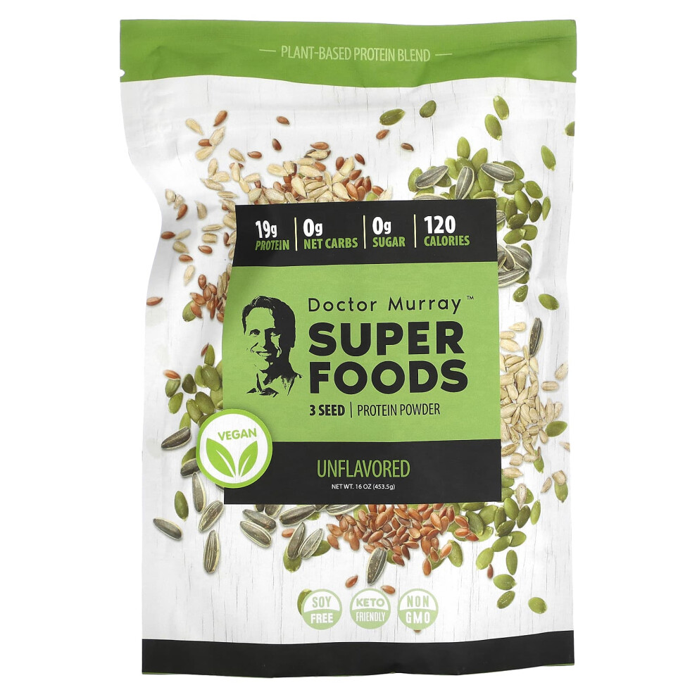 Dr. Murray's , Super Foods, 3 Seed Protein Powder, Unflavored, 16 Oz (453.5 G)