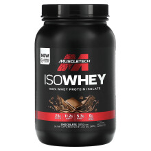 MuscleTech, IsoWhey, Isolat de Protéine de Lactosérum 100 %, Chocolat, 2 lb (907 g)