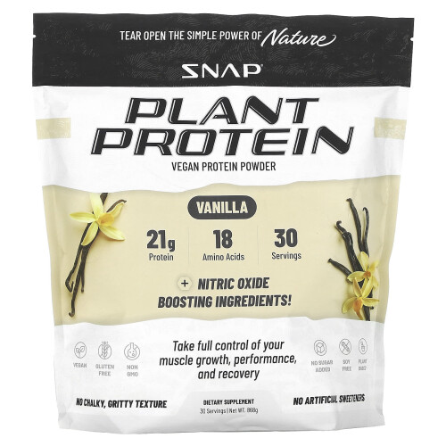Snap Supplements, Protéine Végétale avec Stimulateur d'Oxyde Nitrique, Vanille, 868 g