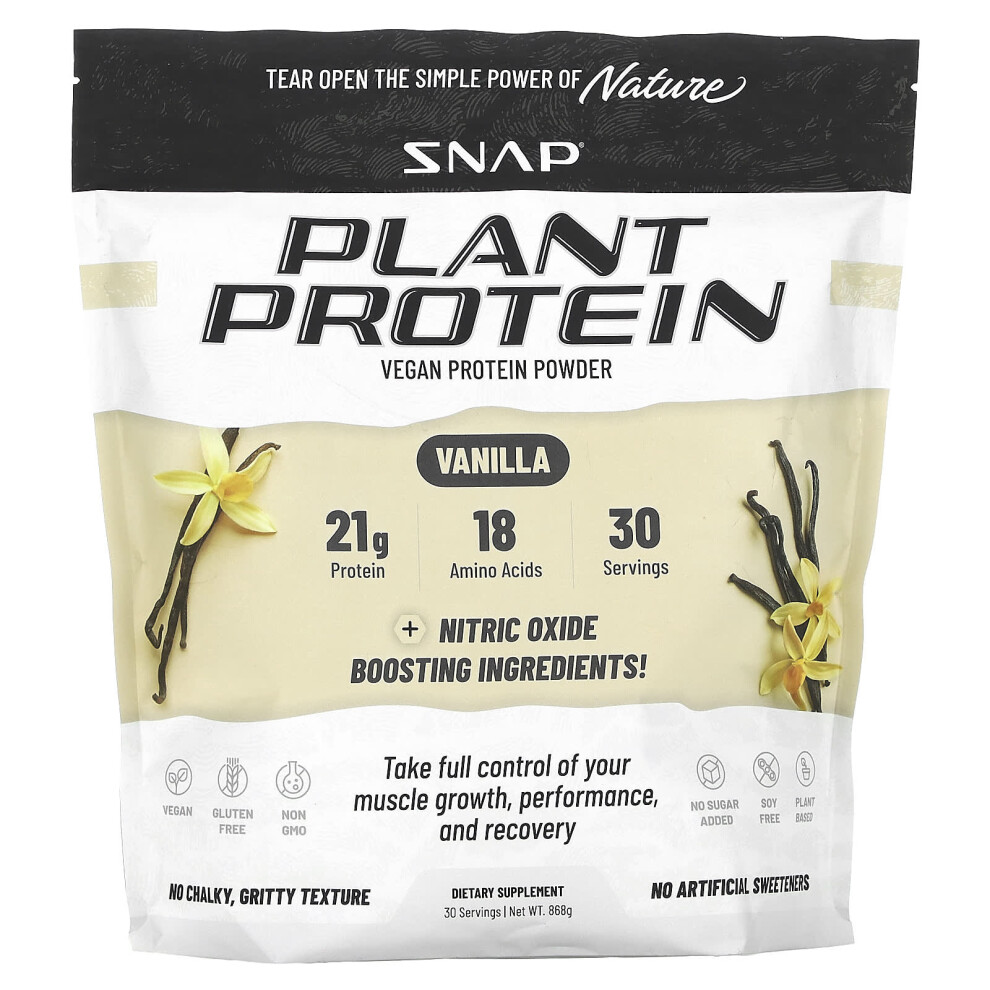 Snap Supplements , Plant Protein With Nitric Oxide Booster, Vanilla, 868 G