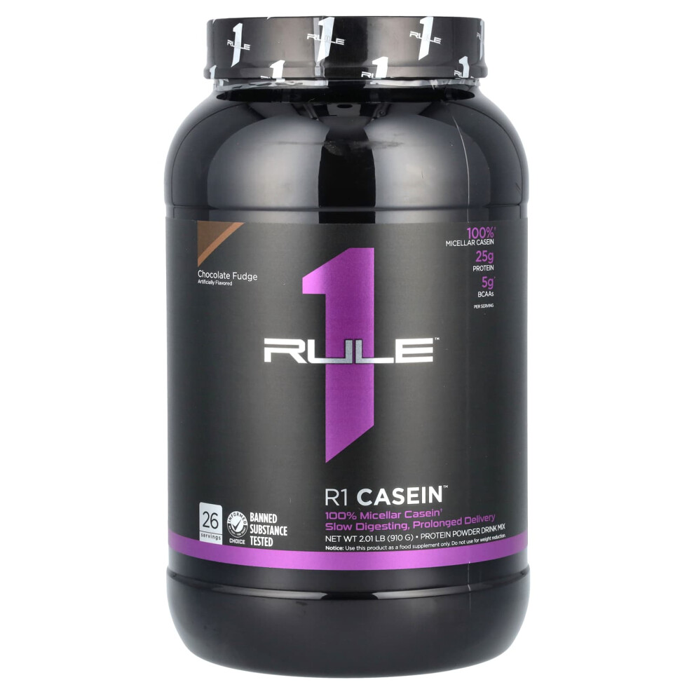 Rule One Proteins , R1 Casein, Protein Powder Drink Mix, Chocolate Fudge, 2.01 Lb (910 G)