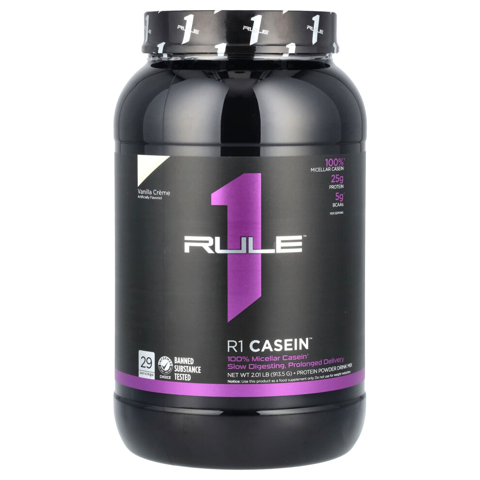 Rule One Proteins , R1 Casein, Protein Powder Drink Mix, Vanilla Creme, 2.01 Lbs (913.5 G)