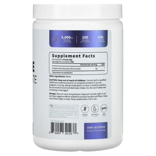 TypeZero, Clean, Créatine Monohydrate, Non Aromatisé, 5 000 mg, 17.6 oz (500 g) 1