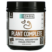 Zhou Nutrition, Plant Complete, Optimal Absorption Veganes Protein, Schokolade, 19,9 Unzen (563,2 g)
