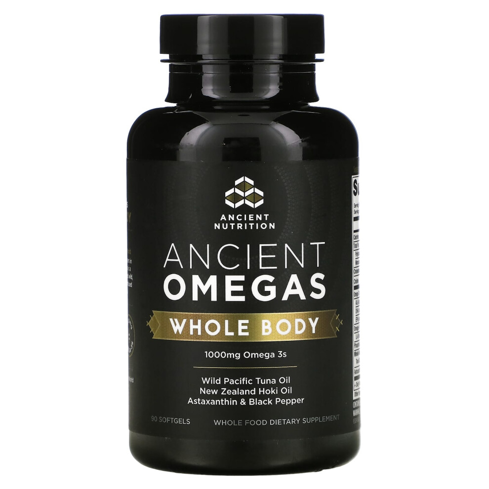 Ancient Nutrition Black Ancient Omegas, Whole Body, 1,000 Mg, 90 Softgels