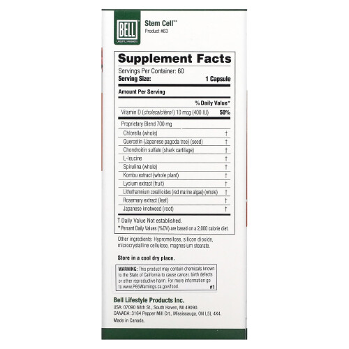 Bell Lifestyle, Stem Cell, 60 Veggie Capsules 1