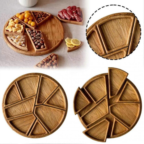 (Globe)Wooden Divided Serving Tray With Removable Compartments 8 Segment Detachable Design Versatile Use for Holiday Parties 1