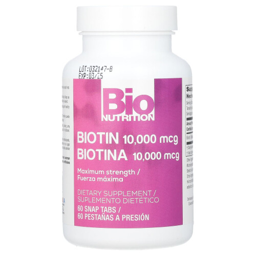 Bio Nutrition, Biotin, Maximum Strength, 10,000 mcg, 60 Snap Tabs 2