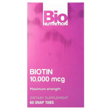 Bio Nutrition, Biotine, Force Maximale, 10 000 mcg, 60 Comprimés à Libération Rapide