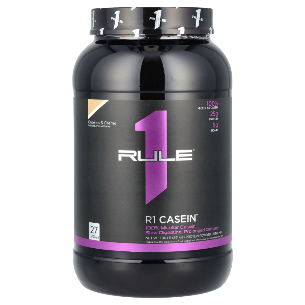 Rule One Proteins , R1 Casein, Protein Powder Drink Mix, Cookies & Creme, 1.96 Lb (891 G)