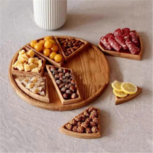 (Large)Wooden Divided Serving Tray With Removable Compartments 8 Segment Detachable Design Versatile Use for Holiday Parties 2