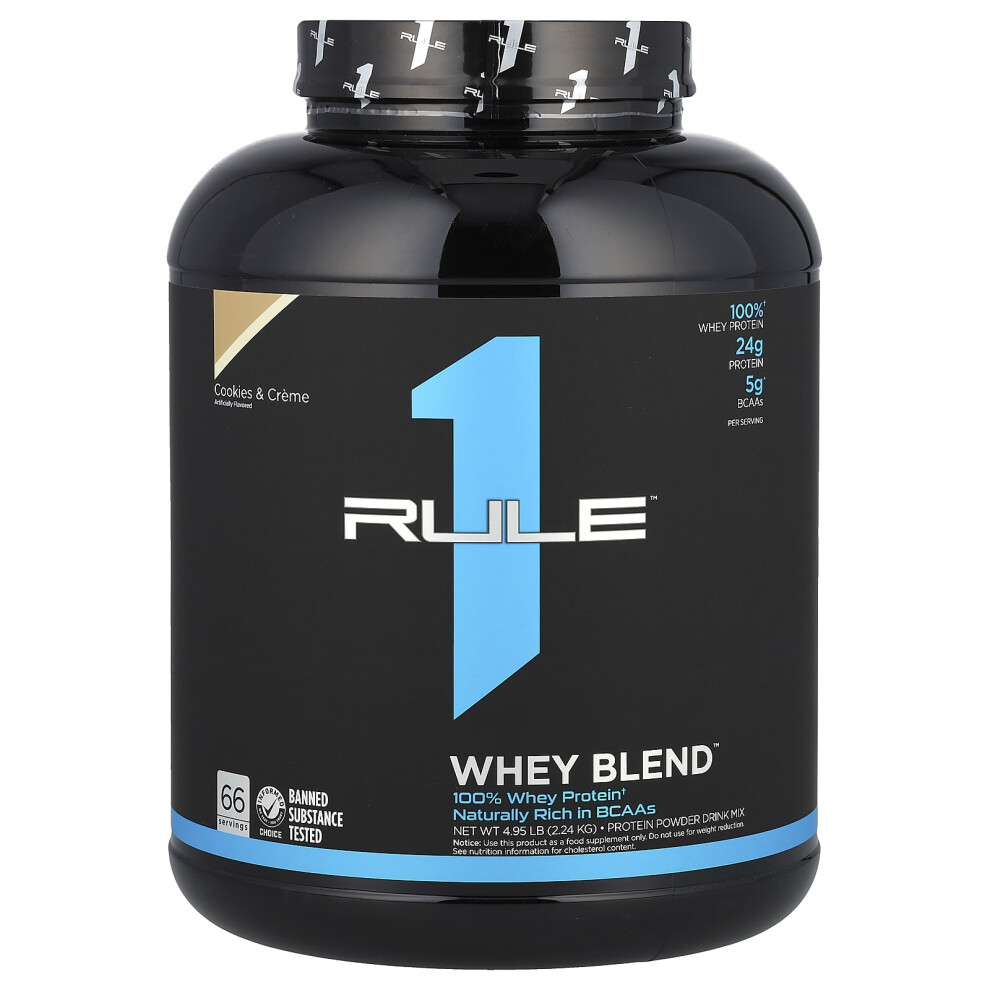 Rule One Proteins , Whey Blend, Protein Powder Drink Mix, Cookies & Creme, 4.95 Lb (2.24 Kg)