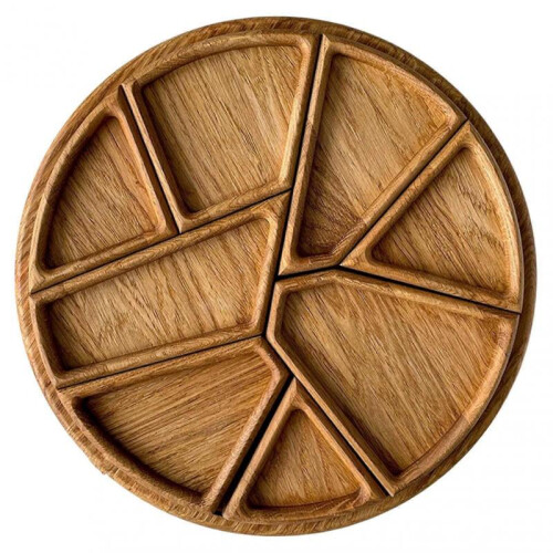 (Globe)Wooden Divided Serving Tray With Removable Compartments 8 Segment Detachable Design Versatile Use for Holiday Parties