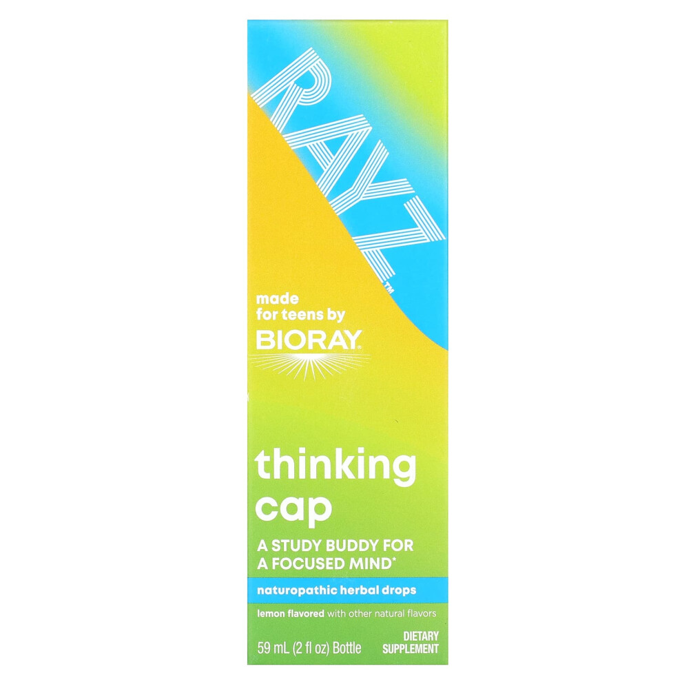 Bioray , Rayz, Thinking Cap, Naturopathic Herbal Drops, Lemon, 2 Fl Oz (59 Ml)