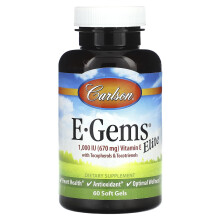 Carlson, E-Gems Elite, Vitamin E mit Tocopherolen & Tocotrienolen, 670 mg (1.000 IE), 60 Weichkapseln