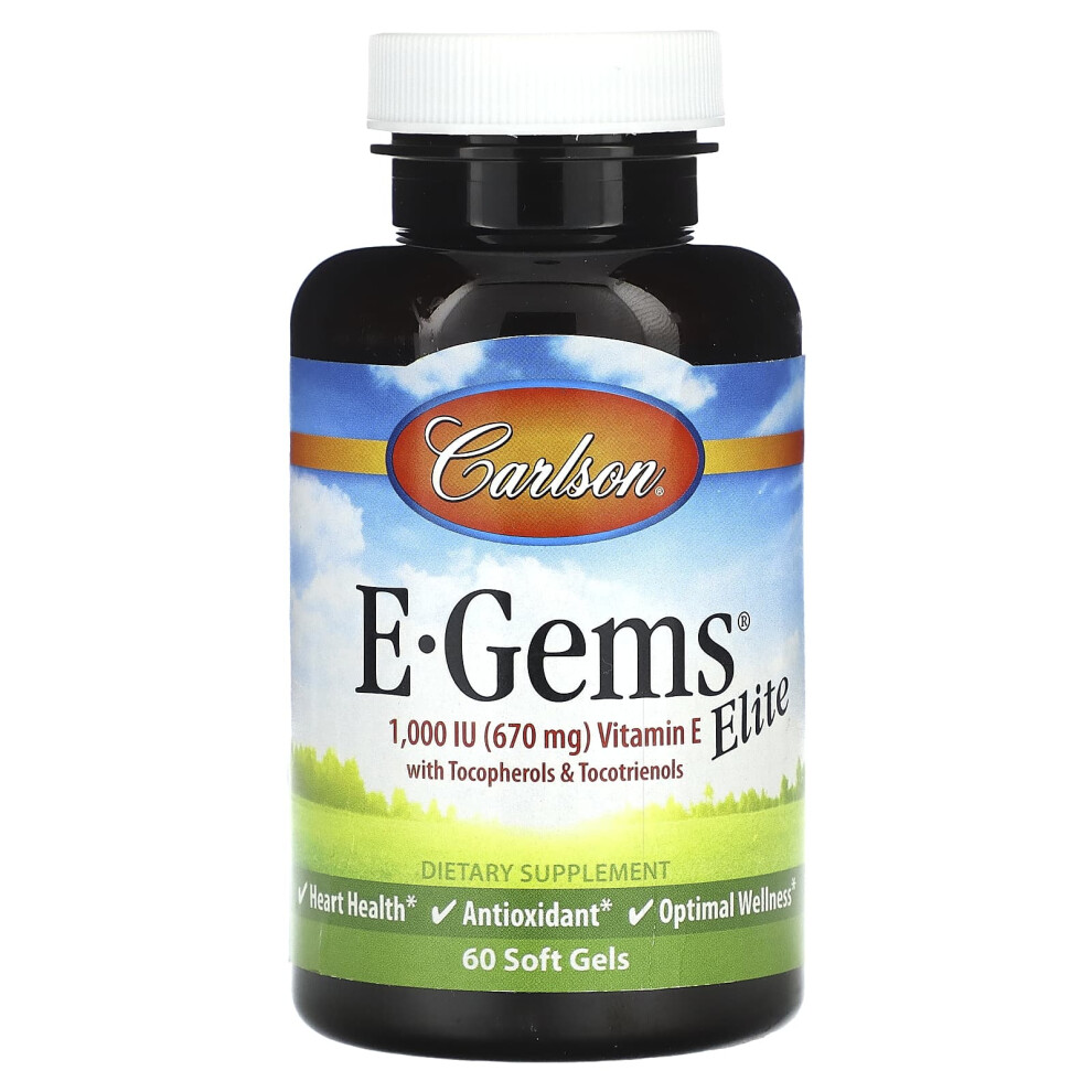 Carlson , E-Gems Elite, Vitamin E With Tocopherols & Tocotrienols, 670 Mg (1,000 Iu), 60 Soft Gels