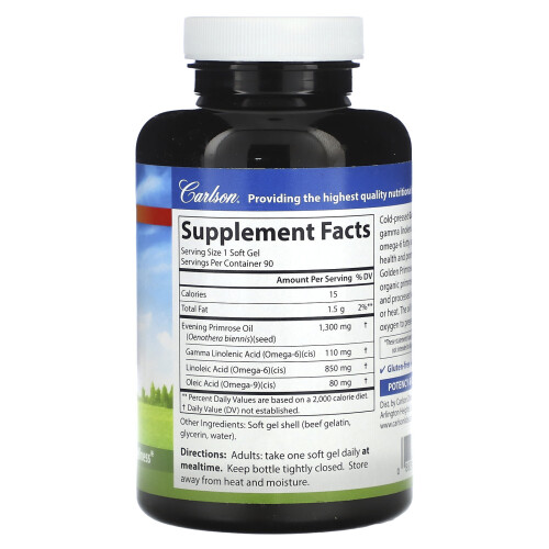 Carlson, Cold-Pressed Golden Primrose, 1,300 mg, 90 Soft Gels 1