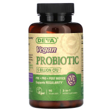 Deva, Probiotique Végane 3-en-1, 5 Milliards d'UFC, 90 Capsules Véganes